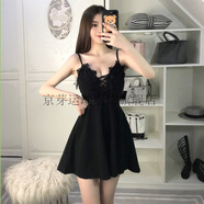 京芽夜場(chǎng)連衣裙低胸性感衣服夜店小個(gè)子V領(lǐng)女裝吊帶裙顯瘦遮肚裙子 黑色 L