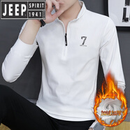吉普（JEEP）長袖T恤男士半拉鏈衛(wèi)衣春秋款襯.衫領(lǐng)上衣服潮流內(nèi)搭打底衫體恤丅 加絨 白色 JR12 M
