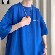佘曼萊重磅純棉短袖t恤男夏季寬松美式圓領(lǐng)半袖上衣服體恤潮牌男裝學(xué)生 克萊因藍(lán)【YISHENG】 XL