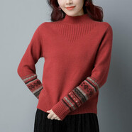 歌米拉半高領(lǐng)毛衣女秋冬款新款女裝寬松百搭打底衫內搭時(shí)尚針織衫上衣 磚紅 2XL