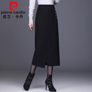 皮爾卡丹（pierre cardin）不規則毛呢半身裙顯瘦包臀裙氣質(zhì)直筒女裙子秋季新款中長(cháng)款一步裙 黑色/毛呢 28/L /2尺1/建議100-112斤