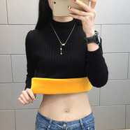 KJ保暖內(nèi)衣新款半高領(lǐng)保暖上衣女士毛衣秋冬季加絨加厚打底保暖衣女 加絨黑色（（純色袖） S