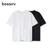堡狮龙bossini男女同款2件装夏季新品基础款宽松短袖T恤 6000黑/白 S