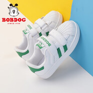 巴布豆（BOBDOG）童鞋男童小白鞋春秋新款韓版兒童鞋子男冬季貝殼頭板鞋女 琪爾特白/草地綠 34 適合腳長(cháng)20.8cm