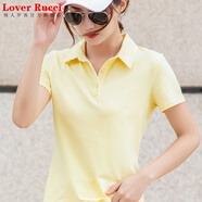 LOVER RUCCI2026新款紫色翻領(lǐng)純棉短袖t恤女士休閑polo衫有領(lǐng)子工作服上衣夏T 淺黃色812 M 90-100
