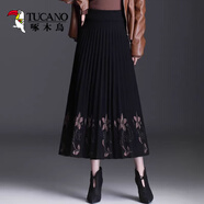 啄木鳥(niǎo)針織毛線(xiàn)半身裙女2026秋冬新款高腰顯瘦加厚a字中長(cháng)款大擺百褶裙 咖啡色 L 105-120斤