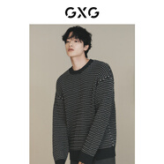 GXG奧萊城市定義灰白拼接勾線螺紋領(lǐng)口寬松毛衣針織衫23秋季新款 灰色 170/M