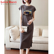 LOVER RUCCI法國(guó)純棉女裝長(zhǎng)款過(guò)膝連衣裙韓版寬松顯瘦無(wú)袖t恤女2025夏季新款 魚(yú)骨圖-石墨灰 L 110-125斤】