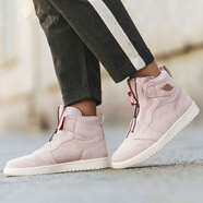 耐克（NIKE）女鞋 Air Jordan1 AJ1 運動休閑高幫拉鏈籃球鞋 AQ3742-205 櫻花粉 35.5