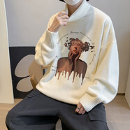 至唯 高領毛衣男秋冬季新款港風潮牌ins青少年學生寬松百搭美式男士保暖翻領打底針織衫潮潮流百搭衣服男 白色 XL（尺碼偏小建議拍大一碼）