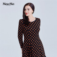 MeierMei玫而美時(shí)尚簡(jiǎn)約印花波點(diǎn)修身性感連身裙女品牌秋冬長(zhǎng)袖連衣裙 D35 36