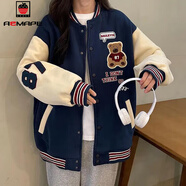 AEMAPE新款外套女2025秋冬季女裝時(shí)尚韓版棒球服女ins潮 藍(lán)色  XL 125一140斤