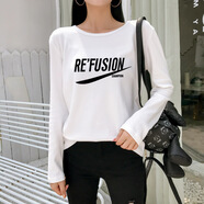 盛賽熙秋季新款寬松情侶裝班服修身長(cháng)袖T恤女英倫歐美風(fēng)百搭顯瘦打底衫 白色 L（108-118斤可穿）