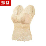 樵廿蕾絲美背文胸一體吊帶背心吊帶背心春夏新款帶胸墊網(wǎng)紗內(nèi)衣薄款打 膚色長款 大碼 110-145斤