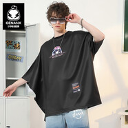 閃電潮牌（GENANX）特寬松七分袖夏oversize風(fēng)不對稱(chēng)袖太空棉t恤男 黑色 L