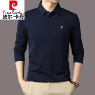 皮爾卡丹（pierre cardin）輕奢高檔品牌純棉長袖T恤男春秋季純色中老年休閑翻領(lǐng)爸爸裝上衣 藏青 L 175/92A (適合130-150斤)