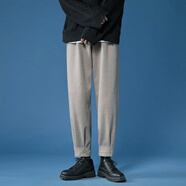 華天牧英倫雅痞男裝褲子潮牌痞帥炸街男感加厚毛呢褲配風(fēng)衣小腳褲 杏色 L 建議-110-125斤可穿