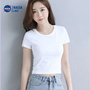 NASALIKE純棉短袖短款t恤女修身2025夏季新款時(shí)尚韓版高腰顯瘦黑色上衣女 白色純棉【純色圓領(lǐng)】短款 M 建議91-100