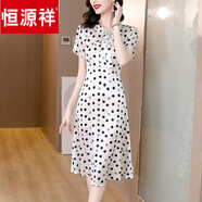 恒源祥實(shí)拍氣質(zhì)波點(diǎn)連衣裙女夏新款輕熟風(fēng)重磅裙子 白底黑點(diǎn) L