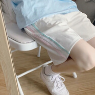 瑟空（SEKONG）2025夏新款短褲女學(xué)生休閑運動(dòng)褲寬松直筒韓版印花高腰闊腿褲LLG 白色三杠 L