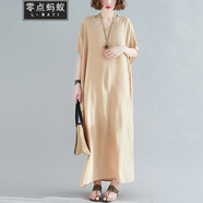 零點(diǎn)螞蟻加肥加大碼女裝胖mm洋氣時(shí)尚純色v領(lǐng)遮肉寬松連衣裙長(zhǎng)款胖妹妹夏裝波西米亞中長(zhǎng)裙 淺卡其色 均碼【130-220斤】