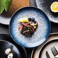 逸芳華日式盤(pán)子家用陶瓷碟子創(chuàng  )意牛排餐盤(pán)西餐盤(pán)早餐盤(pán)餐具菜盤(pán)意面圓盤(pán) 8英寸淺盤(pán)-耀黑 產(chǎn)品詳情見(jiàn)圖二