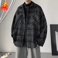 閱鄉(xiāng)胖子日系小香風(fēng)毛呢外套男大碼休閑痞帥工裝上衣秋季潮牌呢子夾克 黑-色春秋款 XL 140-160斤可穿