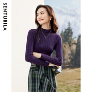 尚都比拉半高領(lǐng)打底衫女春秋針織衫洋氣內(nèi)搭慵懶風(fēng)外穿上衣 紫色 均碼