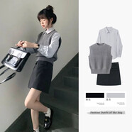 蘇洛琳（SULUOLIN）2025年春秋冬季新款女士套裝連衣裙小個(gè)子休閑時(shí)尚氣質(zhì)女神范衣服 馬甲+襯衣+裙子 L (建議：105-115斤)