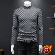 閃爆冬季加絨加厚長(zhǎng)袖T恤男士修身半高領(lǐng)打底衫刺繡冬天保暖內(nèi)搭小衫 C3328銀灰色 M
