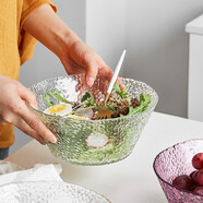 博為日式簡(jiǎn)約玻璃碗家用創(chuàng  )意錘紋描金沙拉碗大號彩色水果盆 透明-8.3寸