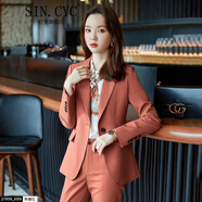 SIN.CYC女裝西裝套裝女春季職業(yè)裝韓版修身顯瘦正裝小西裝外套 焦糖色西裝+褲 L