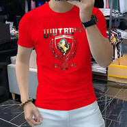 匡都（KRDUGBR）香港潮牌短袖T恤男輕奢夏季男裝燙鉆印花圓領(lǐng)半袖打底衫冰絲免燙 紅色A51 L 【110-125斤】