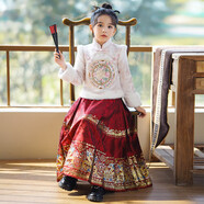 安妮優(yōu)兒女童漢服馬面裙套裝冬季加絨兒童拜年服 紅色（上衣+裙子） 110