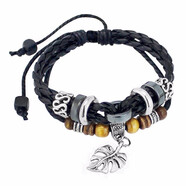 龍騎士 實(shí)心葉子男士手鏈男皮繩韓版時(shí)尚多層個(gè)性創(chuàng  )意霸氣復古潮人手鏈