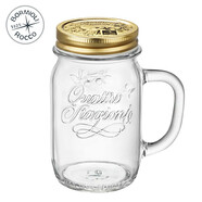 BORMIOLI ROCCO 意大利進(jìn)口 玻璃杯 公雞杯梅森杯帶把果汁牛奶杯帶蓋水杯子 3.57768 透明 415ml 1只