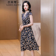 衣典零一（LEDIALYI）2025夏季女裝新款高檔氣質(zhì)品牌中年真絲連衣裙桑蠶絲碎花裙子夏天 藏青色（2329） L