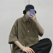 佐優(yōu)品帶領(lǐng)純色冰絲短袖T恤男翻領(lǐng)POLO潮牌寬松衣服休閑五分袖半袖中袖 卡其色 L