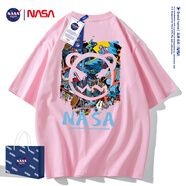 NASA GISS短袖t恤男純棉夏季潮流男裝圓領(lǐng)半袖男女學(xué)生情侶上衣寬松體恤衫 NS8099亮粉 L 建議135-155斤
