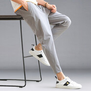 都美姿春季休閑褲男百搭韓版松緊腰系帶彈力青少年休閑小腳男士九分褲男 灰色（九分褲） M