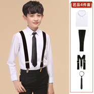 ELPA春秋季新款兒童西褲男童英倫修身長(cháng)褲子針織耐磨休閑褲 4件套：黑褲+襯衫+黑背帶+領(lǐng)帶 170