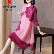 皮爾卡丹（pierre cardin）時尚印花褶皺連衣裙2025春夏新款洋氣小眾設計感寬松大碼裙子 玫紅花 XL 建議120-130斤內(nèi)