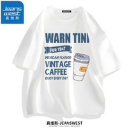 真維斯（JEANSWEST）短袖t恤夏季汗衫純棉體恤衫男女同款青少年學生大碼上衣情侶T恤衫 白（墨西哥藍） 2XL