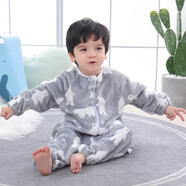 越貝樂(lè ) 寶寶睡袋秋冬保暖法蘭絨連體嬰兒睡衣中大兒童分腿防踢被居家衣 單層法蘭絨灰色北極熊 M碼(建議身高65-85cm)