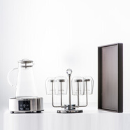 特萊滋（modern&classy）玻璃冷水壺涼水杯透明歐式耐高溫水具組合家用茶具水杯套裝 渴望壺+6水滴杯+方盤紫檀色+旋轉(zhuǎn)