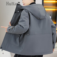 回圖工裝夾克外套寬松非羽休閑絨服仿沖鋒衣春秋季男裝衣服秋冬季冬裝 1827深灰色 XL