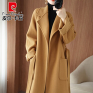 皮爾卡丹（pierre cardin）高檔羊毛雙面呢羊絨大衣女秋冬季長(cháng)款廓形寬松大衣顯瘦毛呢外套 金駝色【輕奢高端】 L 138-158斤