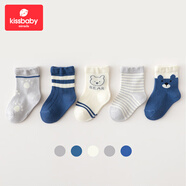 Kissbaby Miracle兒童襪子 25年紅色喜慶新年襪寶寶棉襪新生兒冬季加厚中筒襪 藏青小熊 5雙 S碼【推薦1-3歲寶寶使用】