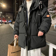 西域傳奇 美式棉服男外套秋冬季加厚面包服寬松立領(lǐng)羽情侶棉衣絨服棉襖男 假兩件黑色 S (80斤-90斤）優(yōu)先發(fā)貨