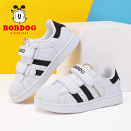 巴布豆（BOBDOG）童鞋男童小白鞋春秋新款韓版兒童鞋子男冬季貝殼頭板鞋女 琪爾特白/黑 26 適合腳長(cháng)15.4cm